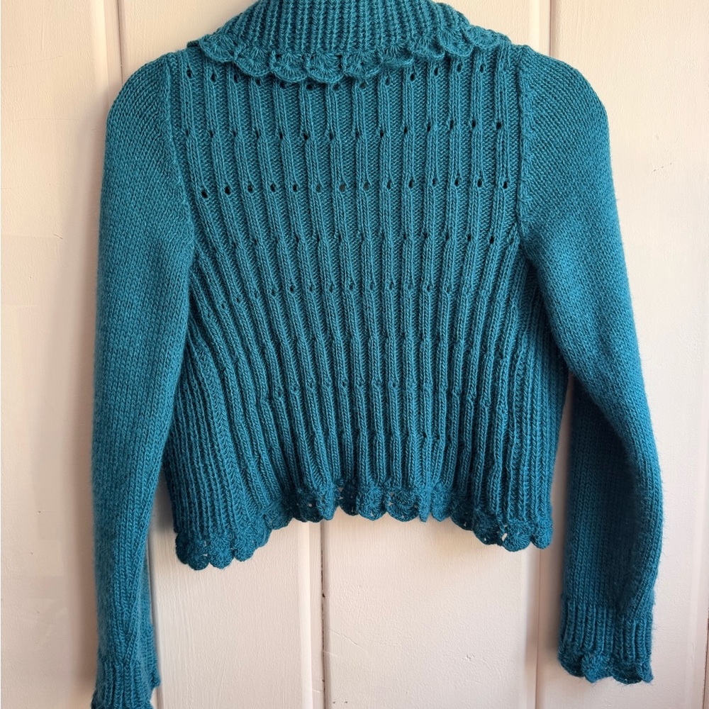 Women's Alpaca Teal Sweater with Scalloped Edges bolero SzM - Picture 3 of 3